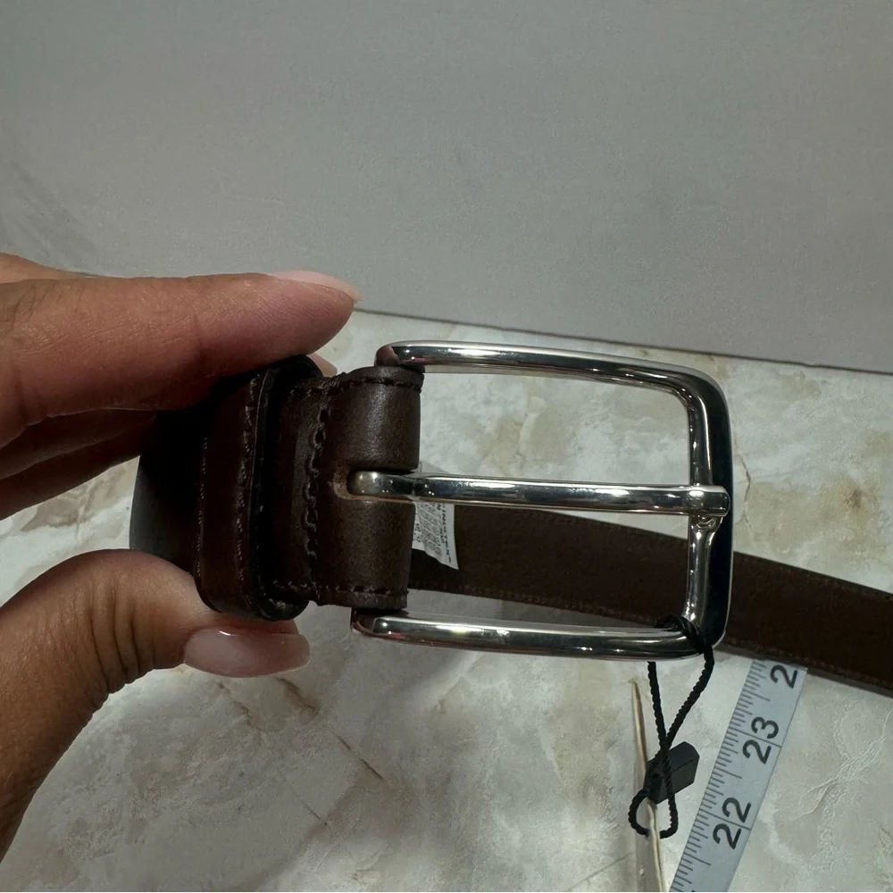 NWT Zara‎ Men’s Basic Leather Belt Brown Silver Buckle Minimalist Preppy Casual